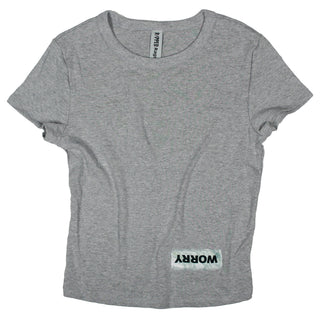 Buy womens-athletic-grey-crop-top Ripped Rags Marble Overturn "Worry" Women's Cropped Baby T-shirt, Athletic Grey, White, Black