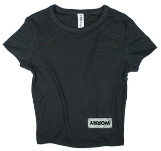 Buy womens-black-crop-top Ripped Rags Marble Overturn "Worry" Women's Cropped Baby T-shirt, Athletic Grey, White, Black