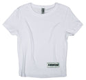 Ripped Rags Marble Overturn "Worry" Women's Cropped Baby T-shirt, Athletic Grey, White, Black