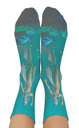Mermaid Ava Crew Socks, Jade Green