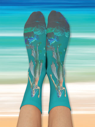 Mermaid Ava Crew Socks, Jade Green