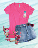 Ripped Rags Pink Beach Umbrella Women's V-neck T-shirt