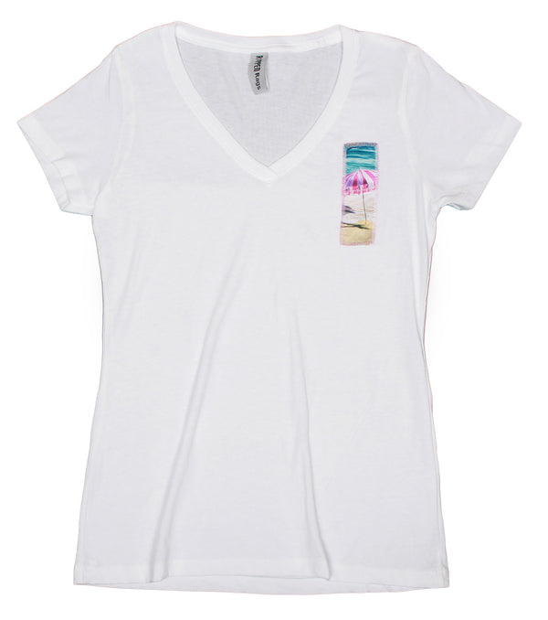 Ripped Rags Pink Beach Umbrella Women's V-neck T-shirt