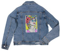Ripped Rags Pop Art Shopping Girl Women's Distressed Denim Jacket, Medium Blue