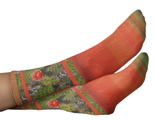 Prickly Cactus Crew Socks, Peach