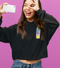 Ripped Rags Rainbow Tie Dye Women's Cropped Hoodie, Black, White