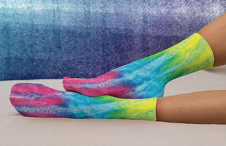 Rainbow Tie Dye Crew Socks, Pink, Purple, Blue, Green, Yellow