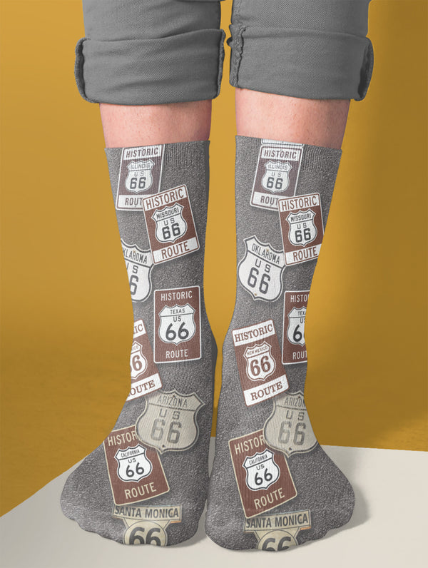 Route 66 Crew Socks, Black