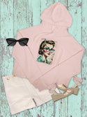 Ripped Rags Rt. 66 Sweet Fashion Patch Women's Cropped Hoodie, Sage, Bone, Blush