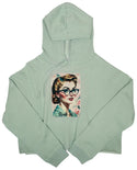 Ripped Rags Rt. 66 Sweet Fashion Patch Women's Cropped Hoodie, Sage, Bone, Blush
