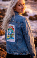 Ripped Rags Serenely Washed Women's Distressed Denim Jacket, Medium Blue