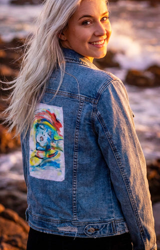 Ripped Rags Serenely Washed Women's Distressed Denim Jacket, Medium Blue