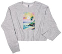 Ripped Rags Serenity Tropical Island Patch Women's Cropped Sweatshirt, Blush, Athletic Grey, Sage