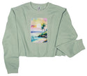 Ripped Rags Serenity Tropical Island Patch Women's Cropped Sweatshirt, Blush, Athletic Grey, Sage