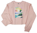 Ripped Rags Serenity Tropical Island Patch Women's Cropped Sweatshirt, Blush, Athletic Grey, Sage