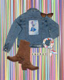 Ripped Rags Stars & Sass Women's Distressed Denim Jacket, Medium Blue