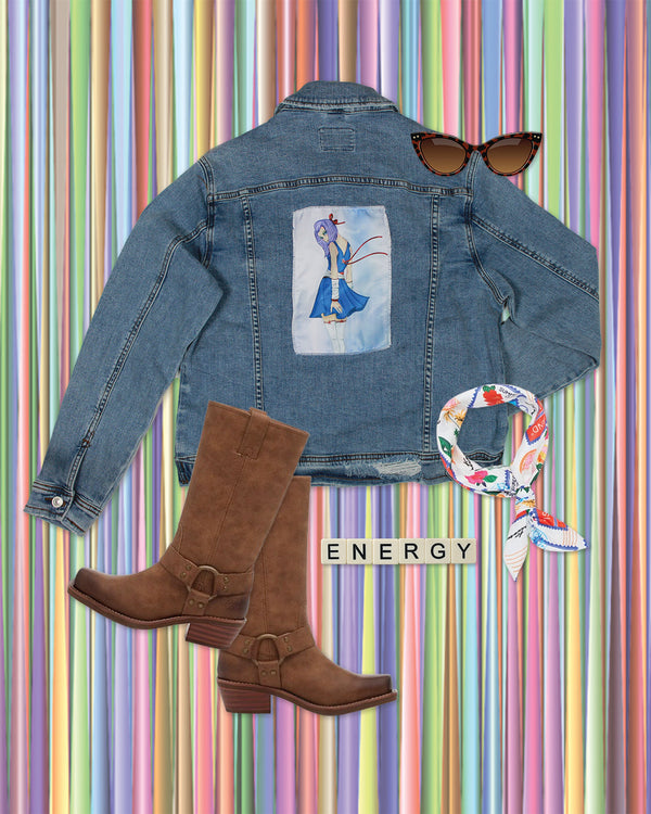 Ripped Rags Stars & Sass Women's Distressed Denim Jacket, Medium Blue