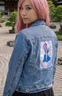 Ripped Rags Stars & Sass Women's Distressed Denim Jacket, Medium Blue