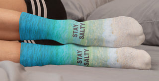 "Stay Salty" Crew Socks, Aqua