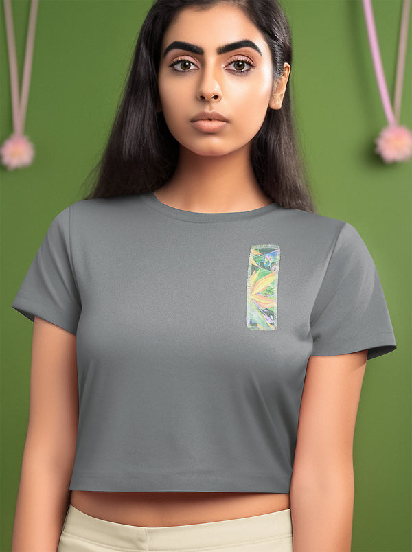 Ripped Rags Tangled Beauty Women's Cropped T-shirt, Charcoal, White