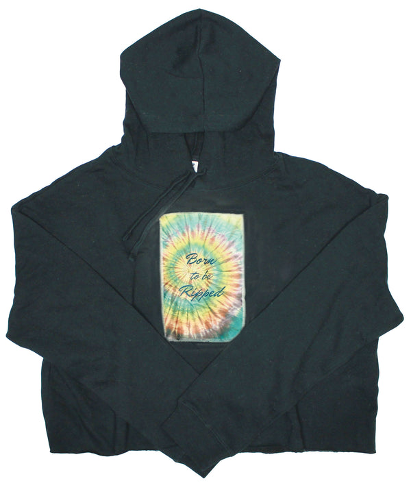 Ripped Rags Tie Dye "Born to be Ripped" Patch Women's Cropped Hoodie, Sage, Black, Bone    