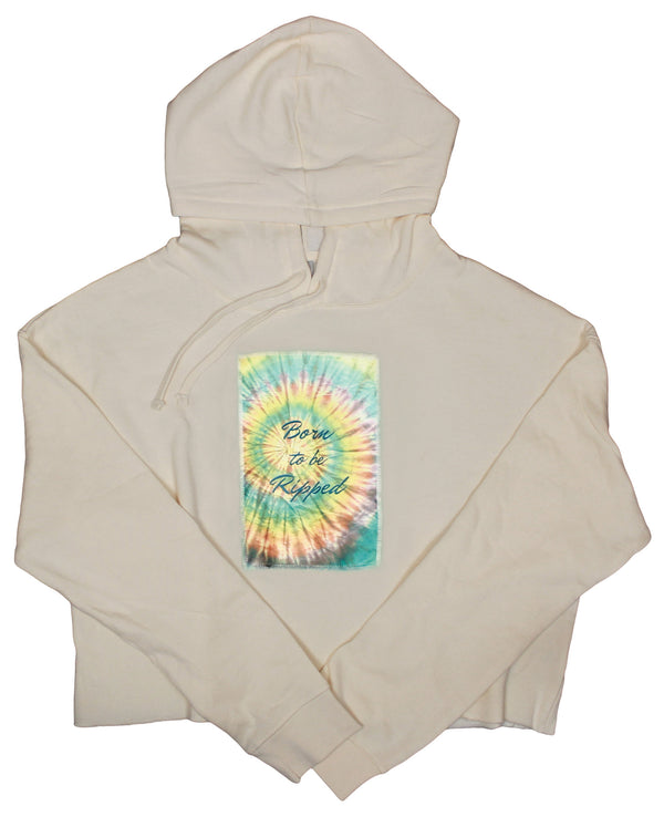Ripped Rags Tie Dye "Born to be Ripped" Patch Women's Cropped Hoodie, Sage, Black, Bone    