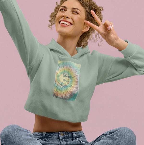 Ripped Rags Tie Dye "Born to be Ripped" Patch Women's Cropped Hoodie, Sage, Black, Bone    