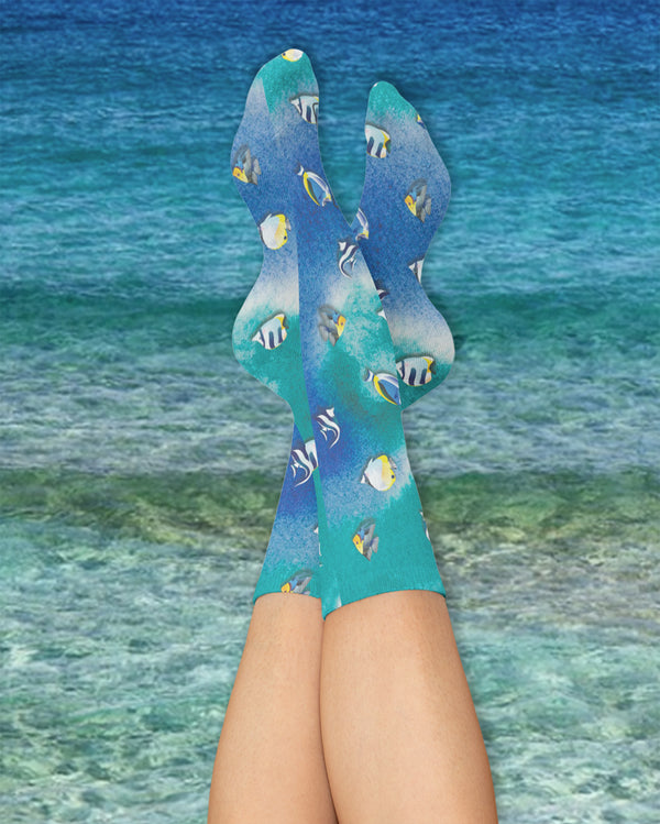 Tropical Fish Crew Socks, Blue, Aqua