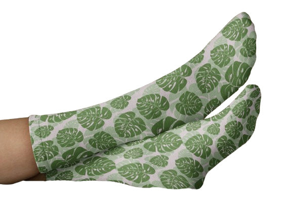 Tropical Foliage Green Crew Socks, Green