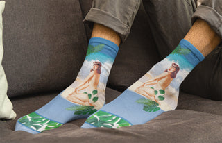 Vintage Palms Crew Socks, Blue