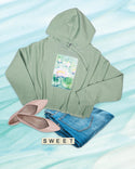 Ripped Rags Water Lillies Patch Women's Cropped Hoodie, Bone, Blush, Sage