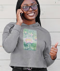 Ripped Rags Water Lillies Patch Women's Cropped Hoodie, Bone, Blush, Sage
