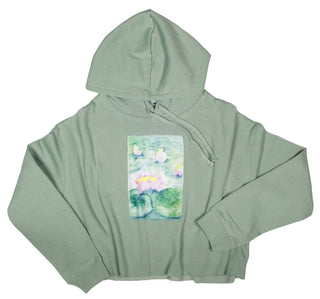 Buy womens-sage-cropped-sweatshirt Ripped Rags Water Lillies Patch Women's Cropped Hoodie, Bone, Blush, Sage