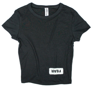 Buy womens-black-crop-top Ripped Rags Whitewashed Overturn "Fear" Women's Cropped Baby T-shirt, Black, Athletic Grey, White
