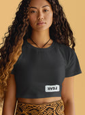 Ripped Rags Whitewashed Overturn "Fear" Women's Cropped Baby T-shirt, Black, Athletic Grey, White