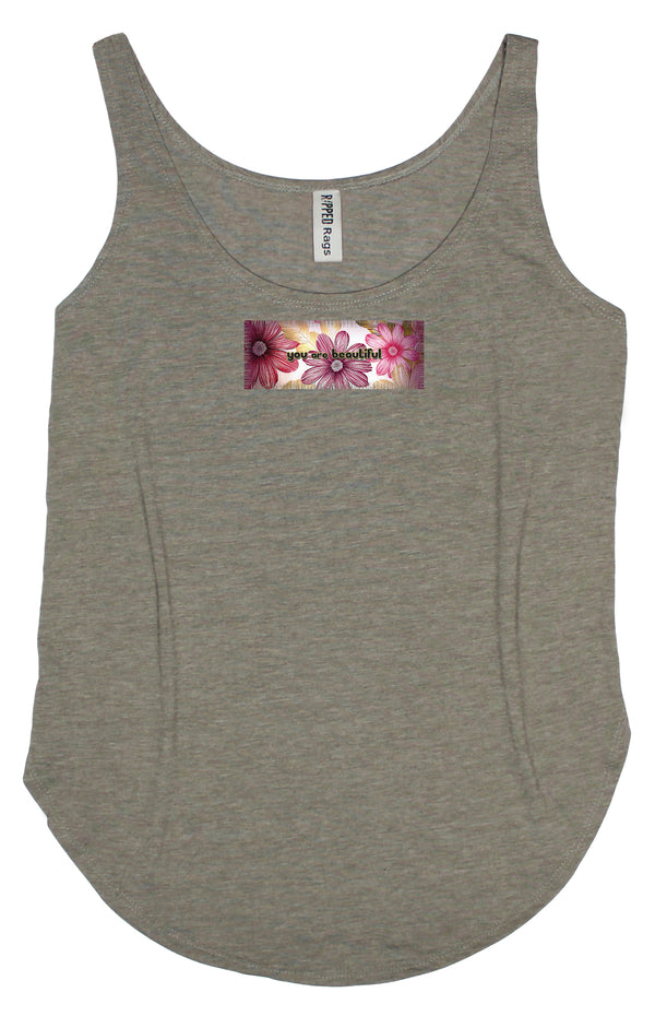 Claret Delight "You are Beautiful" Women's Frayed Patch Tank Top